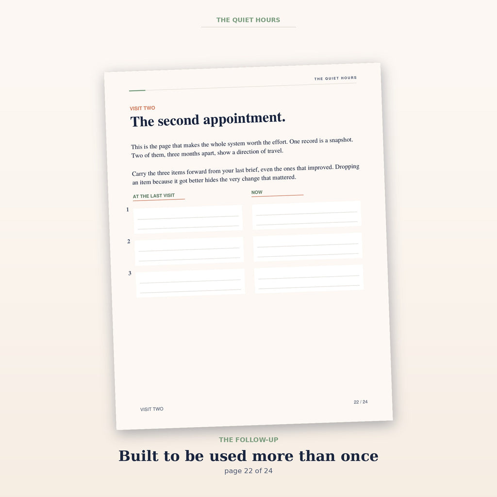 The second-appointment page, a two-column form comparing the last visit with the current one