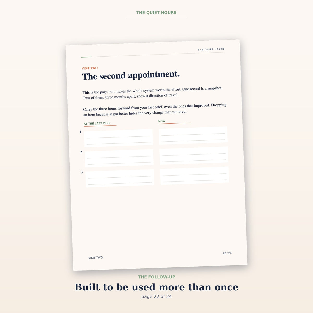 The second-appointment page, a two-column form comparing the last visit with the current one